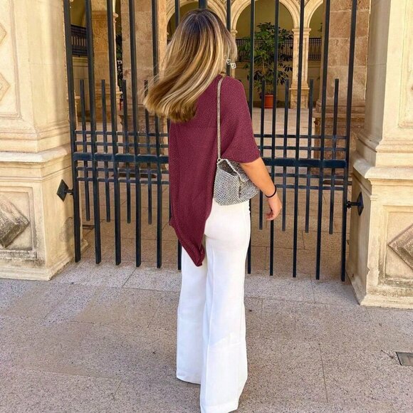 Burgundy Elegant Women's oversized Loose Knit Shawl poncho top - Picture 2 of 6